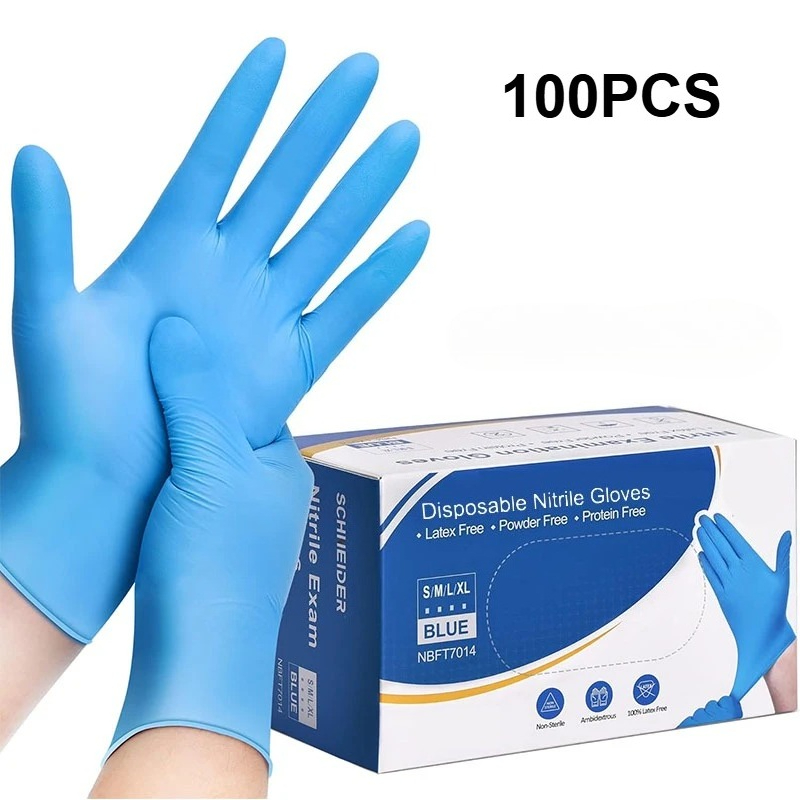 Disposable Gloves Nitrile - 100 gants jetables en nitrile bleu,