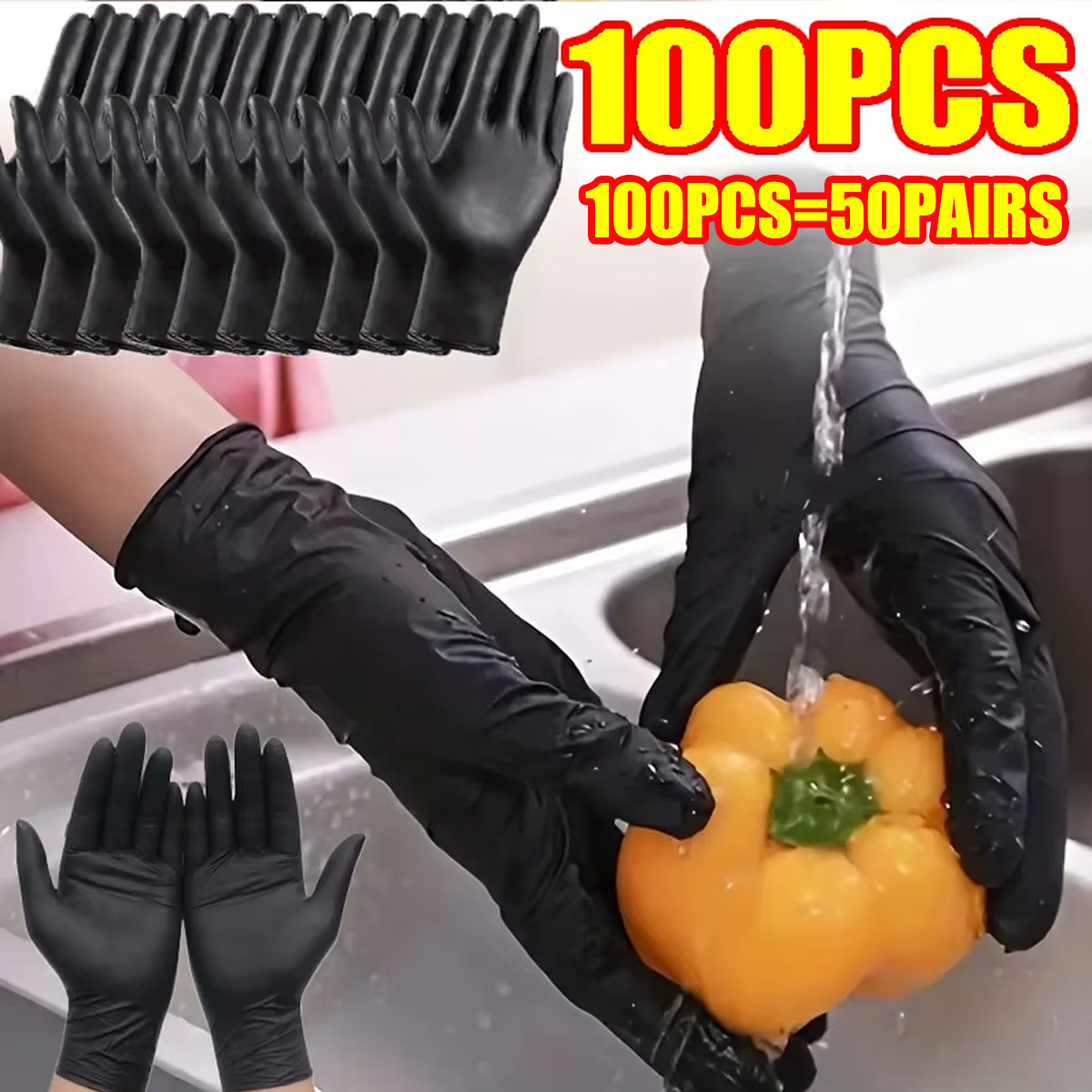 Disposable Gloves Nitrile - Emballage de gant de poulet noir,