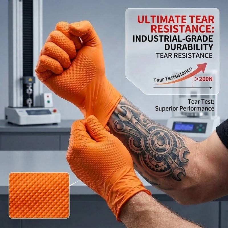 Gants en nitrile orange robust - Disposable Gloves Nitrile avis et prix